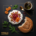 TITAN Uzbek Suzma Yogurt Power Breakfast flat lay dark luxury