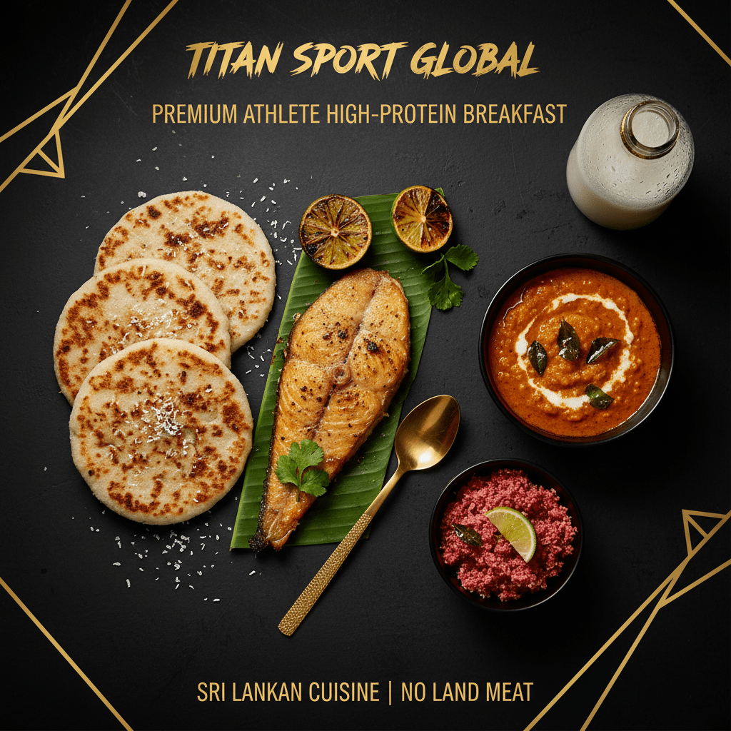 TITAN Sri Lankan Seer Fish Coconut Roti Breakfast meal kit flat lay dark luxury