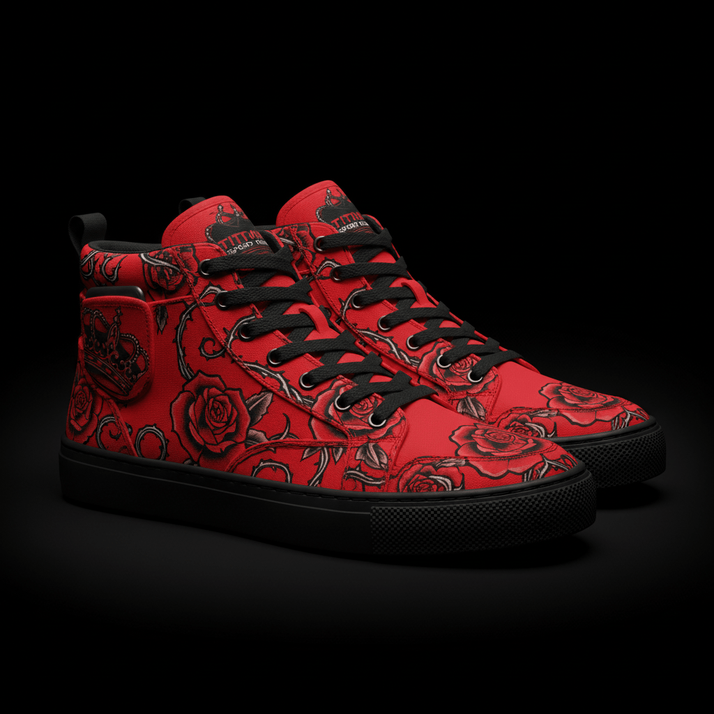 TITAN Luxury Sneaker — Rose Tattoo Bright Red Crown Edition