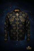 TITAN Men's Midnight Gold Crown Bomber Jacket flat lay Prestige SWAG Edition