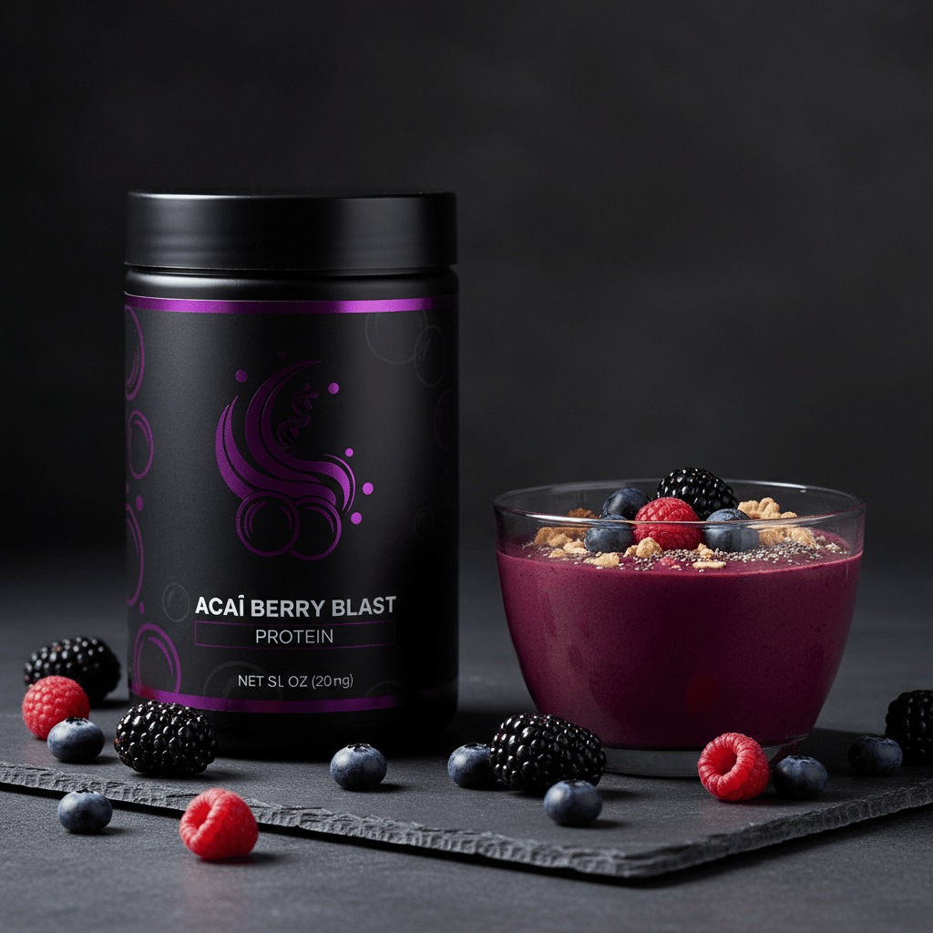 TITAN Protein Smoothie Powder – Acai Berry Blast, premium product photography