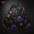 TITAN Crown Edition Tattoo Art Women's Lounge Midi Skirt - bold colorful tattoo artwork on matte black satin fabric
