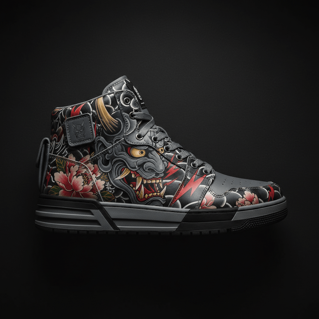 TITAN Streetwear Sneaker — Oni Mask Tattoo Slate Grey Crown Edition