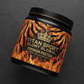TITAN Whey Protein Powder Tiger Flame Crown Edition tub flat lay