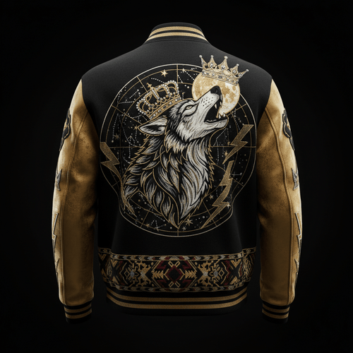 Alpha Wolf Crown Varsity Jacket — TITAN Crown Edition spiritual warrior streetwear