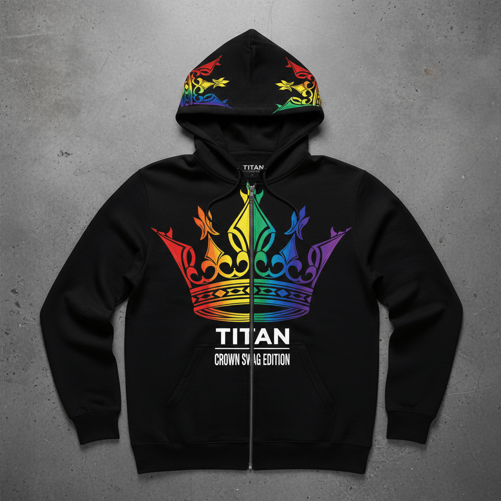 TITAN Men's Rainbow Crown Zip-Up Hoodie — Prism King SWAG Edition