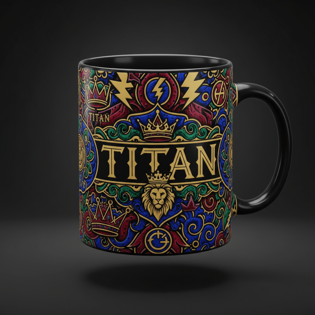 TITAN Classic Logo Mug — Crown Edition bold tattoo-style wraparound artwork