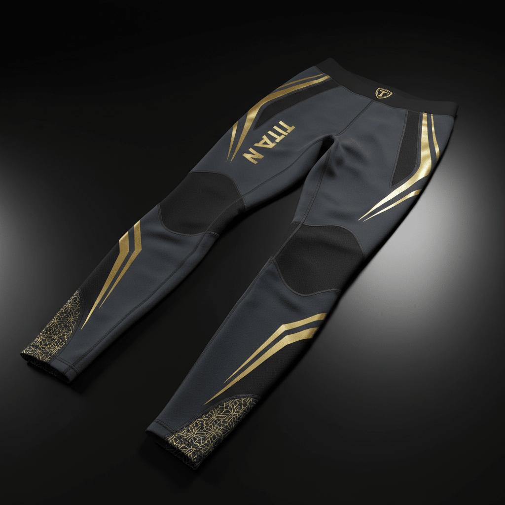 TITAN compression leggings in gray with black and gold accents - storm edition