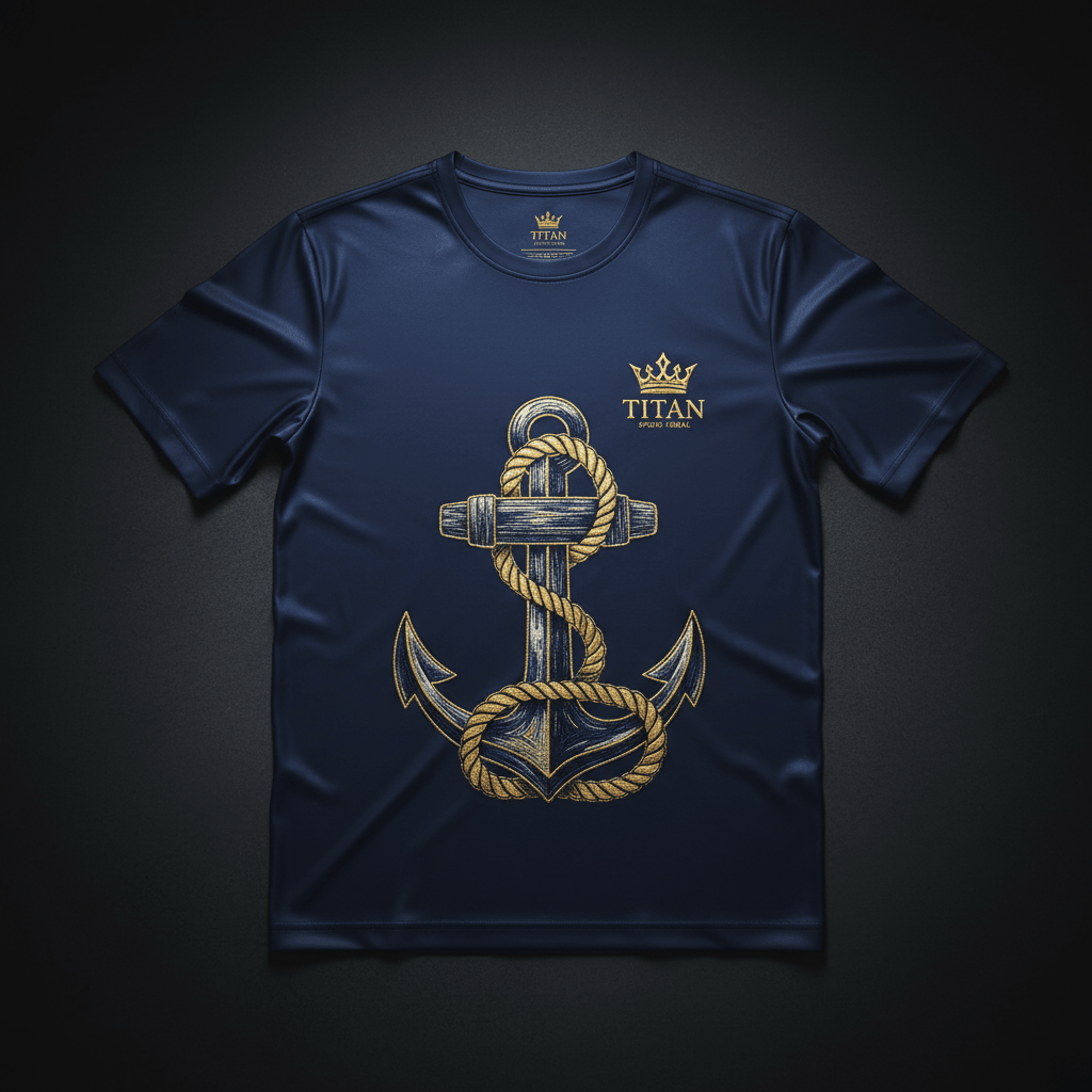 TITAN Men's Everyday Compression T-Shirt Navy Anchor Crown Edition flat lay