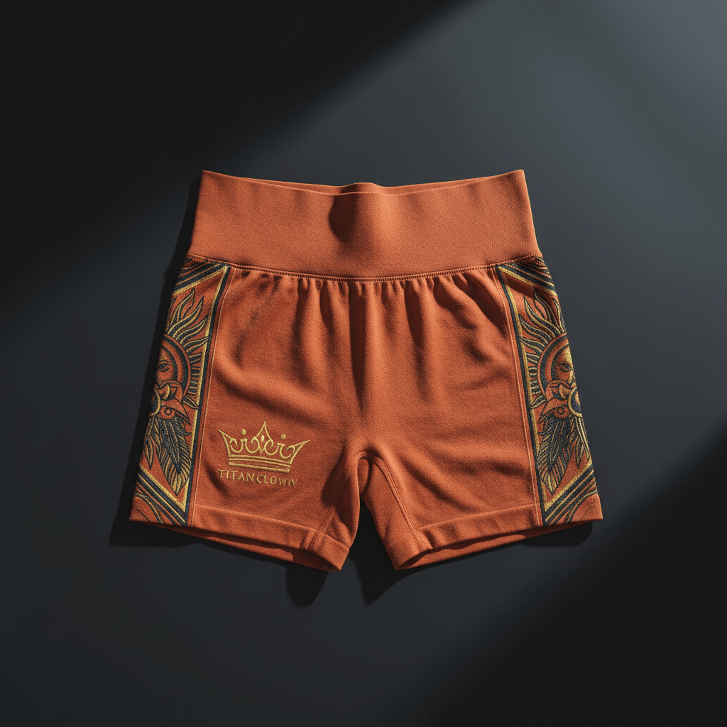 TITAN Women's Everyday Seamless Shorts Terracotta Sun Feather Crown Edition flat lay