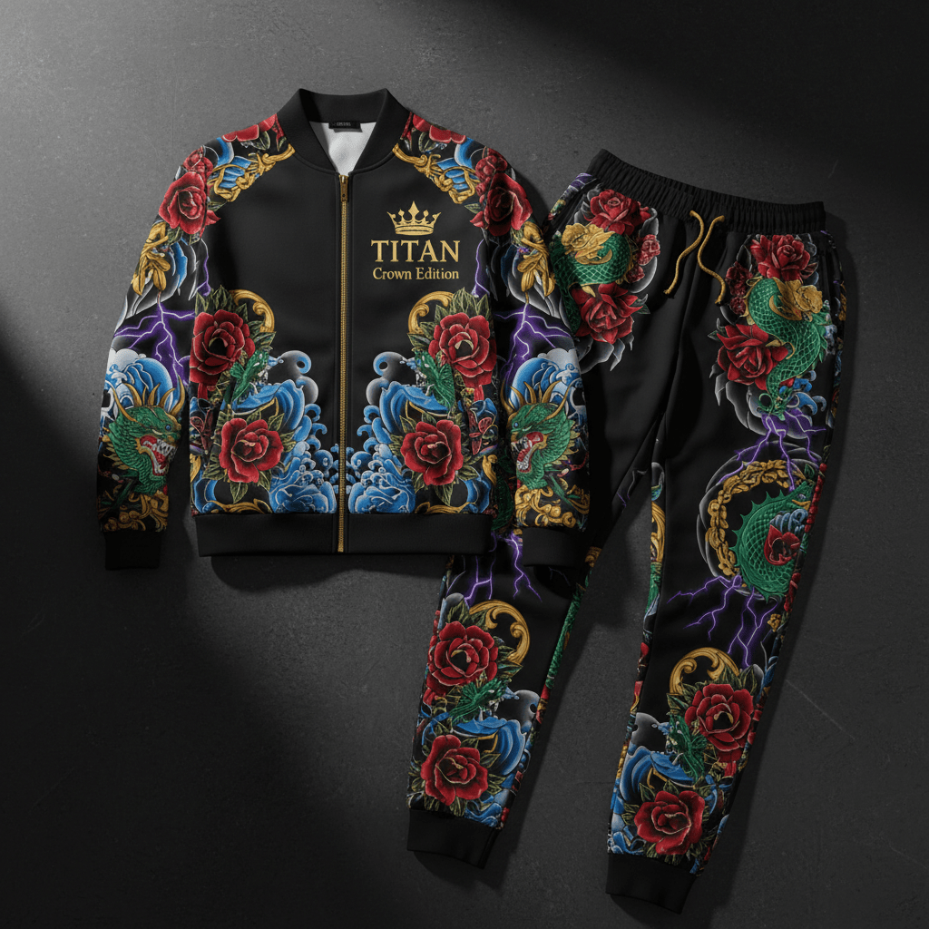 TITAN Crown Edition Plus-Size Tracksuit - Black & Gold