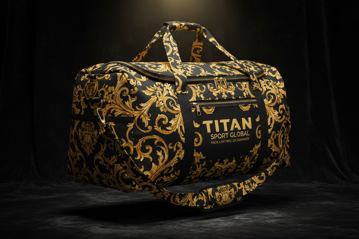 TITAN Pro Gym Duffel Bag — Gold Filigree Ornate Luxury Design