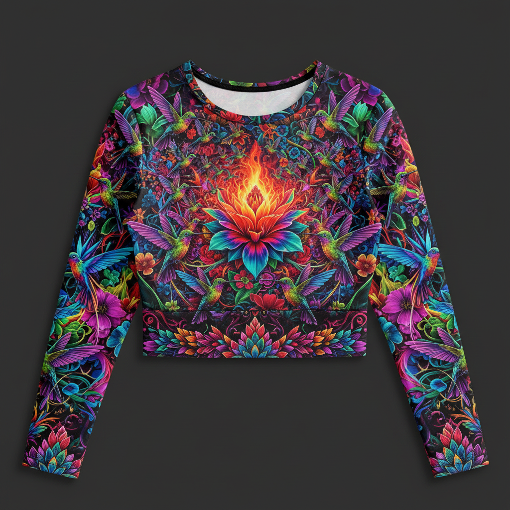 TITAN Women’s Volcanic Hummingbird Paradise Long Sleeve Crop — Colibri Edition