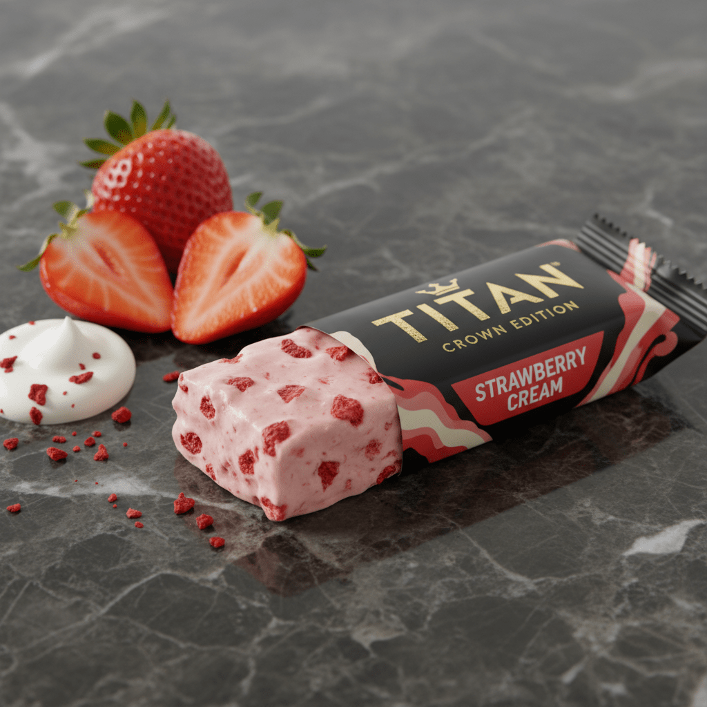 TITAN Vegan Protein Bar Strawberry Cream Crown Edition — 20g protein real strawberry vegan product shot