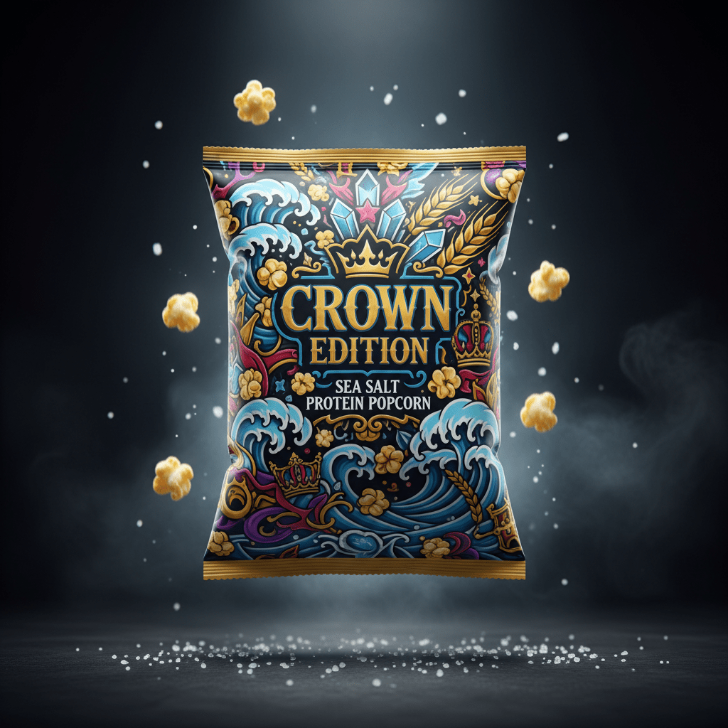 TITAN Protein Popcorn Sea Salt — Crown Edition bold tattoo-style artwork