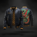 TITAN Embroidered Bomber Jacket - Midnight Navy Serpent & Phoenix Edition