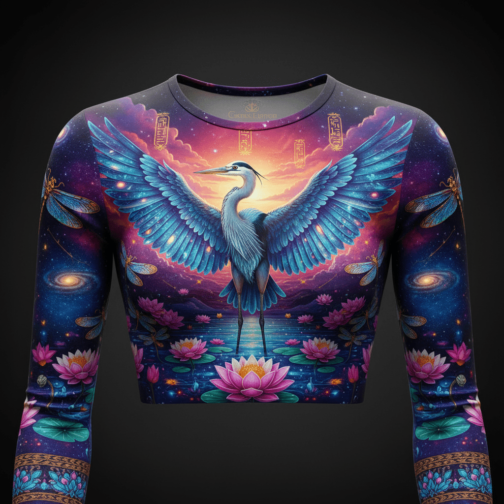 TITAN Women’s Cosmic Heron Lotus Long Sleeve Crop — Bennu Edition