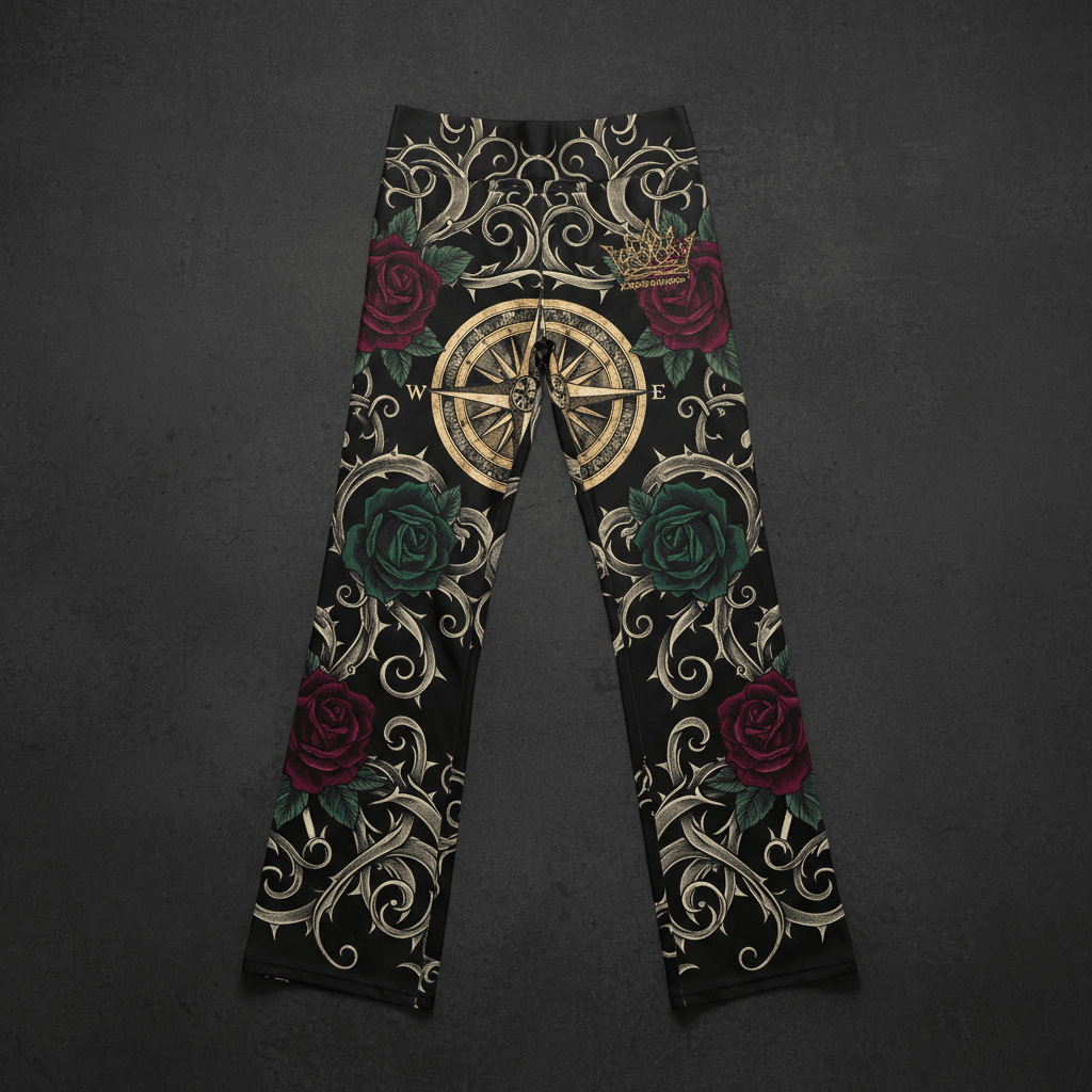 TITAN Crown Edition Tattoo Art Vintage Compass Wide-Leg Pants Women's Athletic Bottoms
