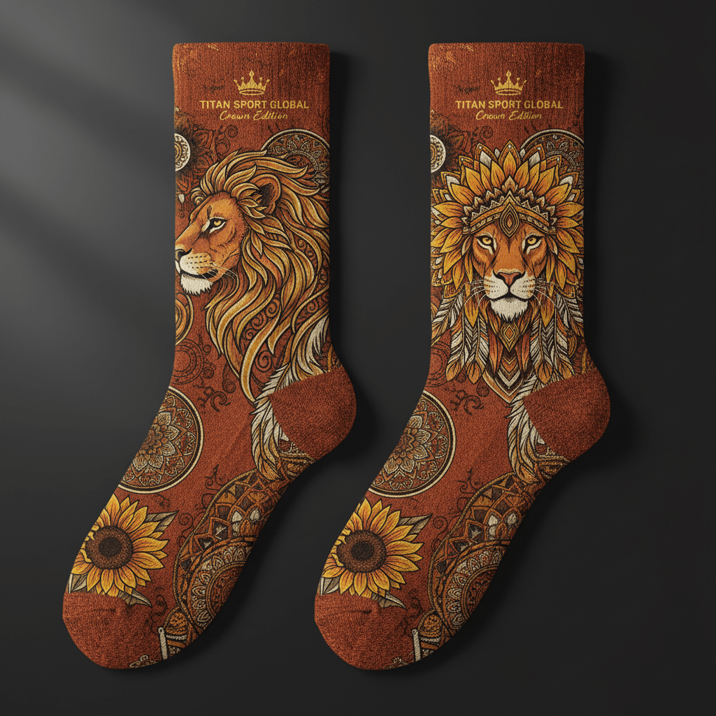 TITAN Crown Edition Lioness Crew Socks — Burnt Orange & Gold
