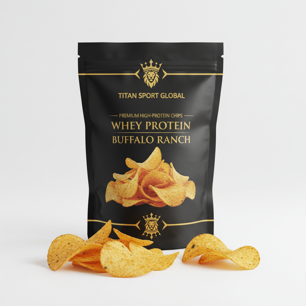 Whey Protein Buffalo Ranch Chips — Crown Edition matte black pouch