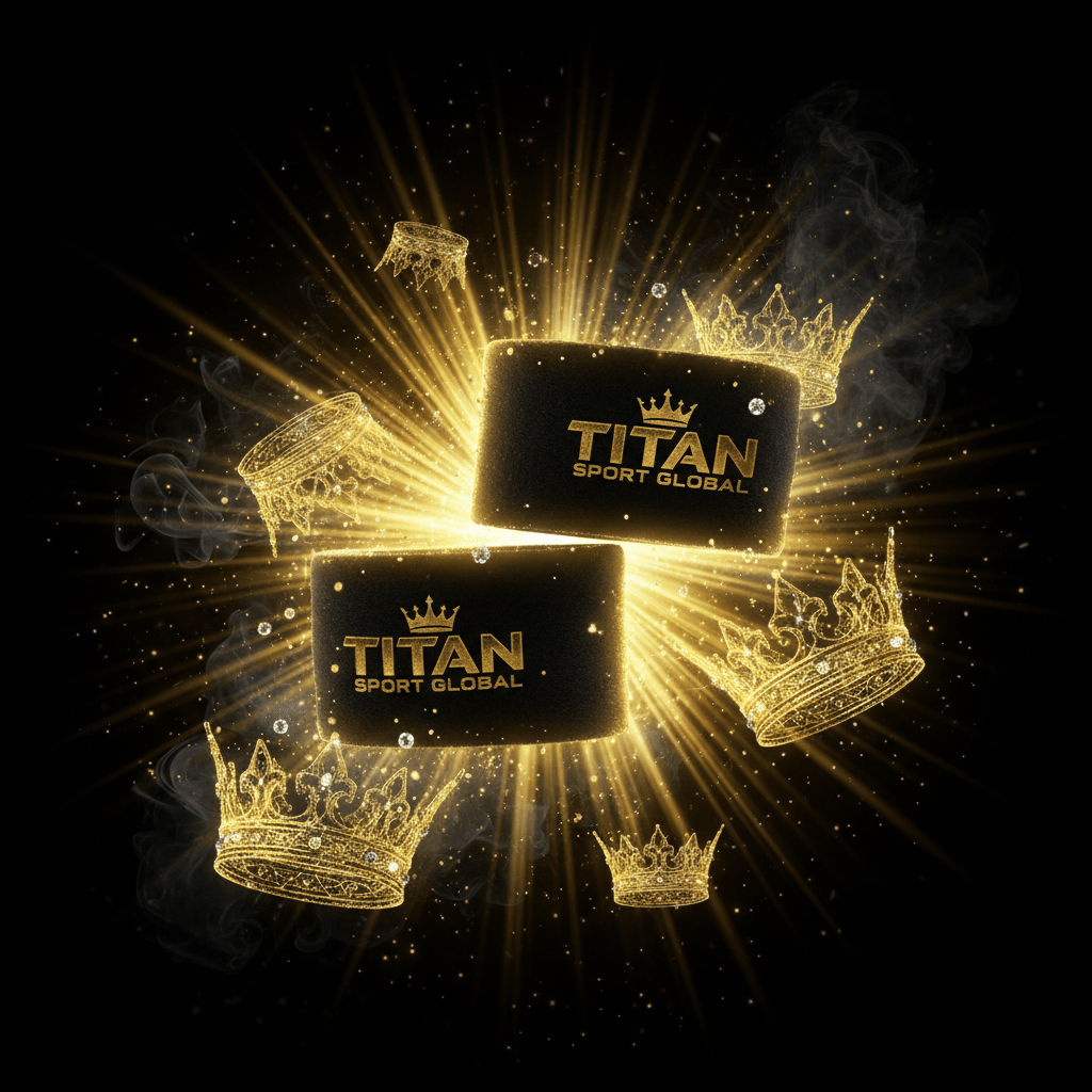 TITAN SPORT GLOBAL tennis wristbands with gold crown branding on dark background