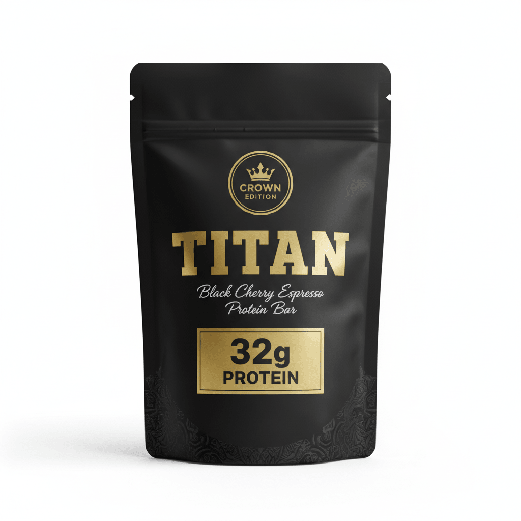 TITAN Black Cherry Espresso Protein Bar Crown Edition packaging
