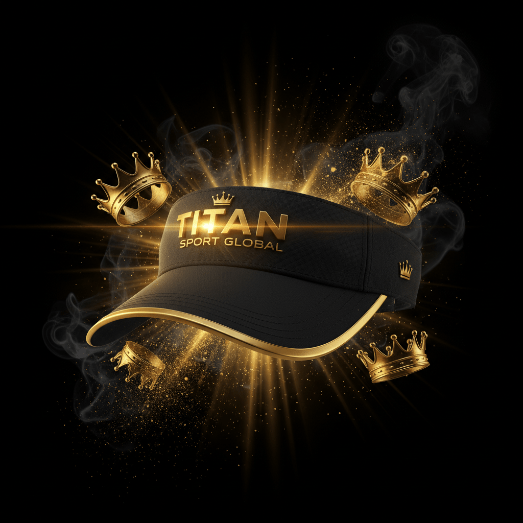 TITAN SPORT GLOBAL tennis visor with gold crown branding on dark background