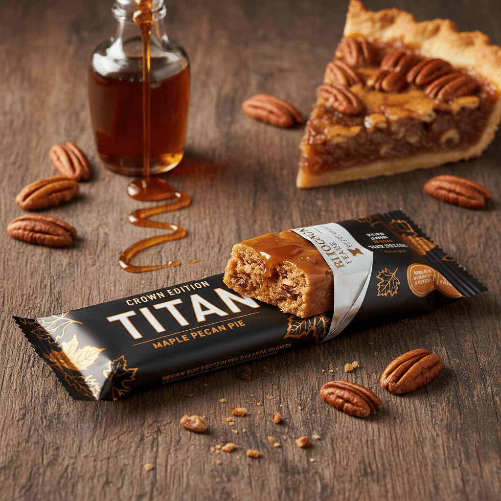TITAN Vegan Protein Bar Maple Pecan Pie Crown Edition — 20g protein premium product shot