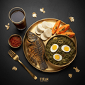 TITAN Ghanaian Grilled Tilapia Kontomire Breakfast meal kit flat lay dark luxury