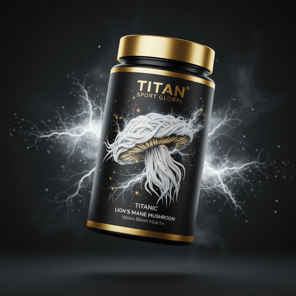 TITAN Organic Lion's Mane Mushroom Vegan Brain Health supplement bottle
