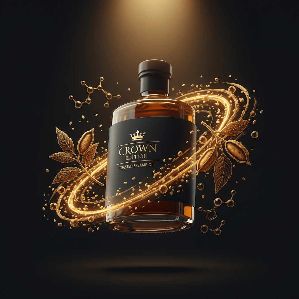 TITAN Toasted Sesame Oil Pure Crown Edition — engraving illustration style