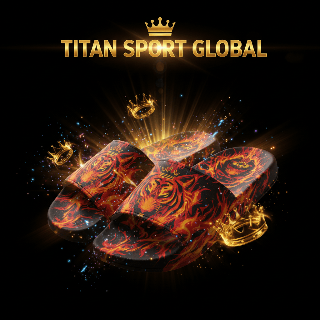 TITAN SPORT GLOBAL recovery slides with tiger flames crown pattern