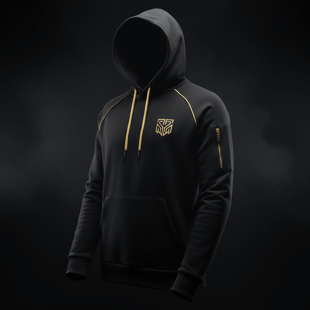 TITAN unisex cotton hoodie in black with gold accents