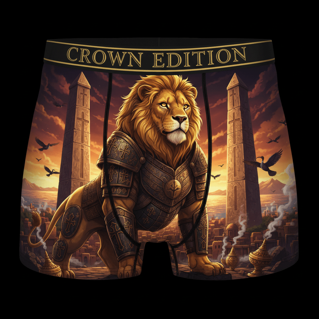 TITAN Aksumite Lion Warrior Men's Boxer Briefs Crown Edition — lion in Aksumite armor anime art on matte black