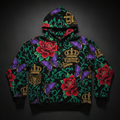 TITAN Crown Edition Tattoo Art Women's Lounge Crown Patch Hoodie - bold colorful tattoo artwork on matte black heavyweight fleece