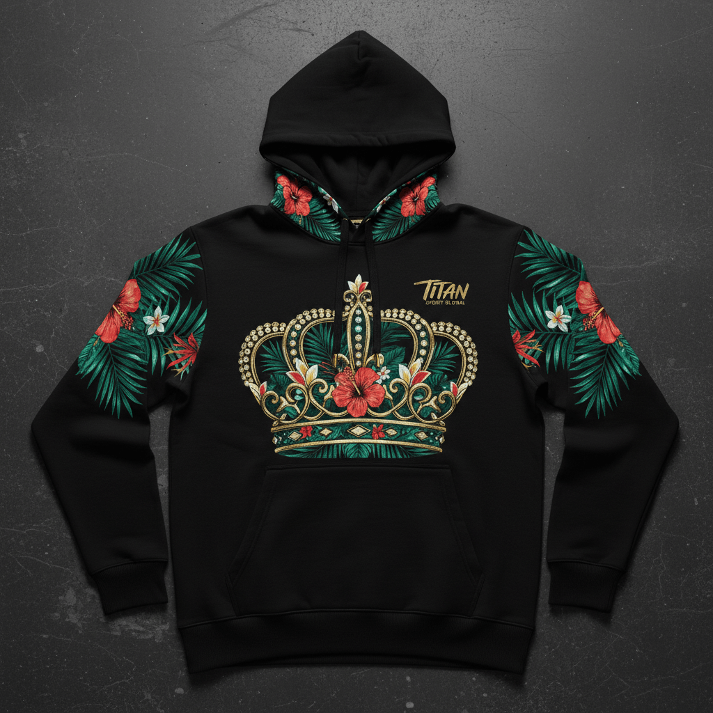 TITAN Men's Tropical Crown Pullover Hoodie flat lay