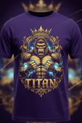 TITAN Gorilla Crown Graphic Tee in Royal Purple with gold gorilla crown graphic