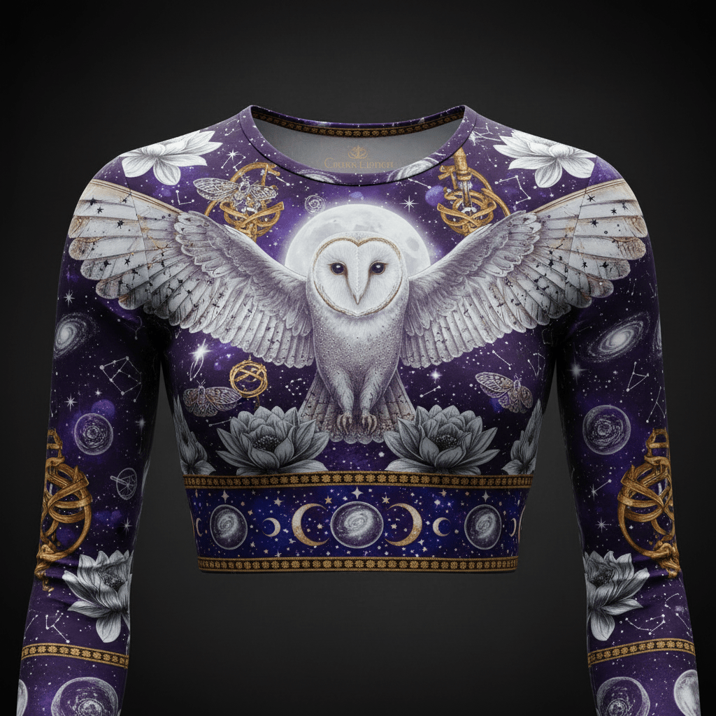 TITAN Women’s Celestial Barn Owl Cosmos Long Sleeve Crop — Athena Edition