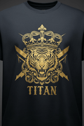 TITAN Tiger Crown Graphic Tee in Charcoal Gold with gold tiger crown graphic