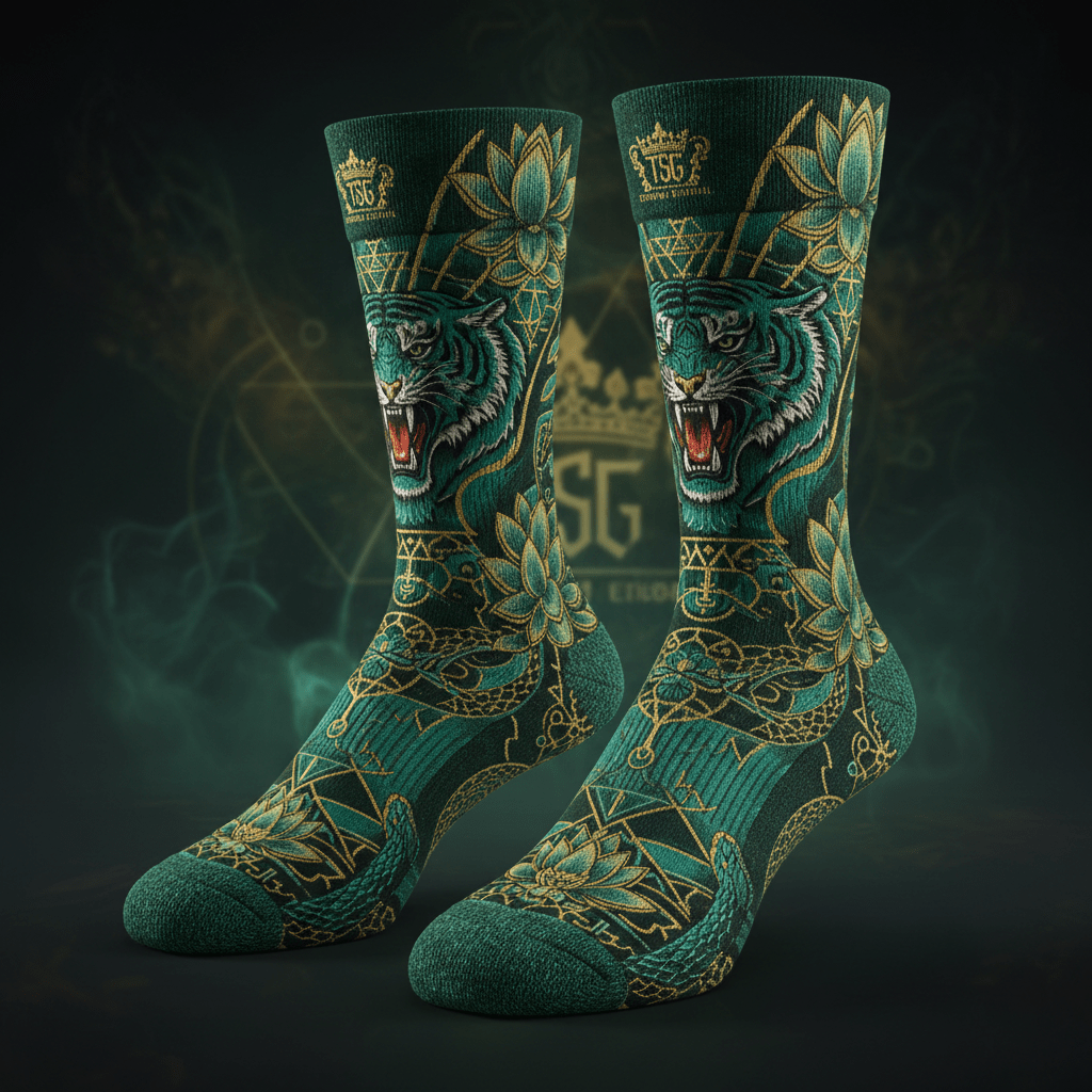 TITAN Crown Edition Tiger Lotus Crew Socks — Emerald & Gold