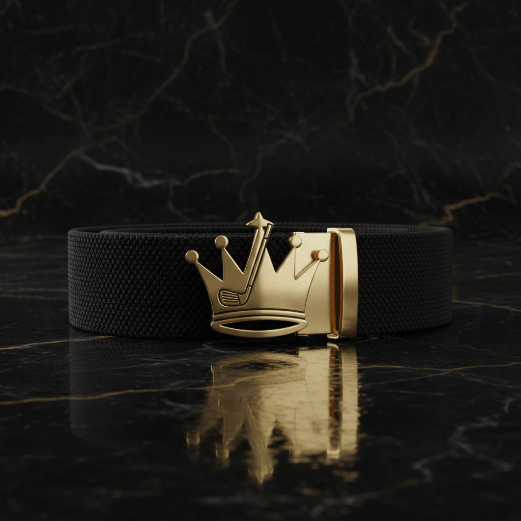 TITAN Golf Stretch Belt Crown Edition matte black premium stretch fabric gold crown logo buckle