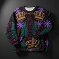 TITAN Crown Edition Tattoo Art Women's Lounge Sherpa Pullover - bold colorful tattoo artwork on matte black sherpa fabric