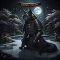 TITAN Shogun Wolf Zen Men's Lounge Pants Crown Edition — wolf in Shogun armor in zen garden anime art on matte black