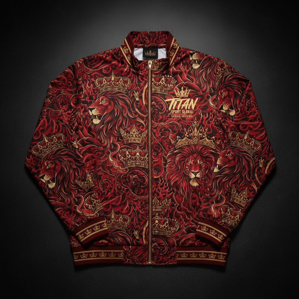 TITAN Crown Edition Men's Lion Fire Windbreaker — Crimson & Gold