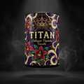 TITAN Collagen Peptides Vanilla container with collagen fiber strands, vanilla orchid and crown tattoo-style Crown Edition artwork in gold, purple and crimson