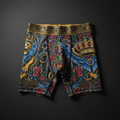 TITAN Crown Edition Men's Compression Shorts — bold tattoo artwork on matte black fabric