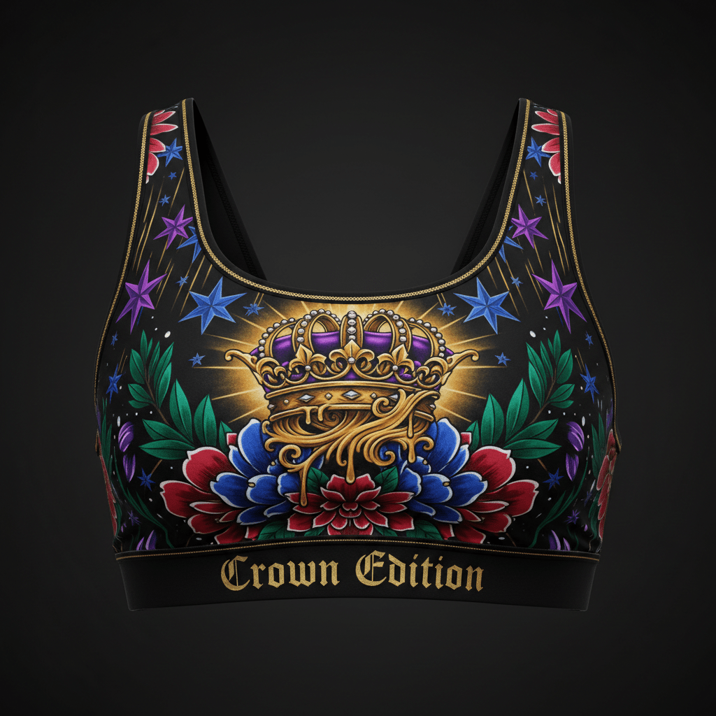Crowned With Favor Women's Sports Bra — TITAN Crown Edition tattoo artwork