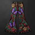 TITAN Crown Edition Tattoo Art Women's Lounge Flare Pants - bold colorful tattoo artwork on matte black fabric