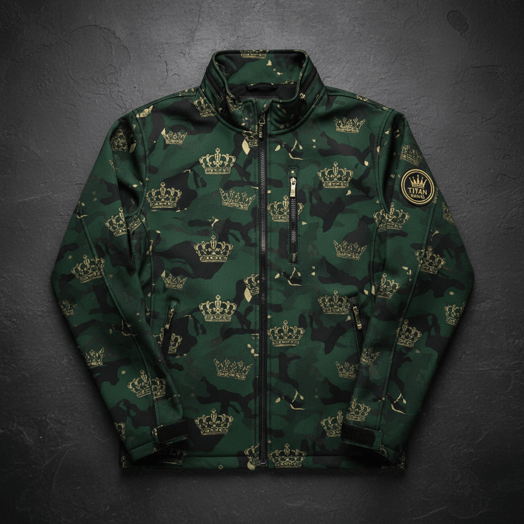 TITAN Men's Forest Camo Crown Softshell Jacket — Stealth King SWAG Edition