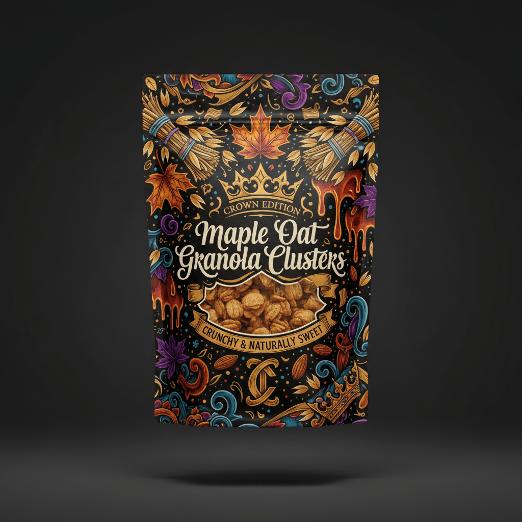TITAN Granola Clusters Maple Oat Crunch — Crown Edition bold tattoo-style artwork